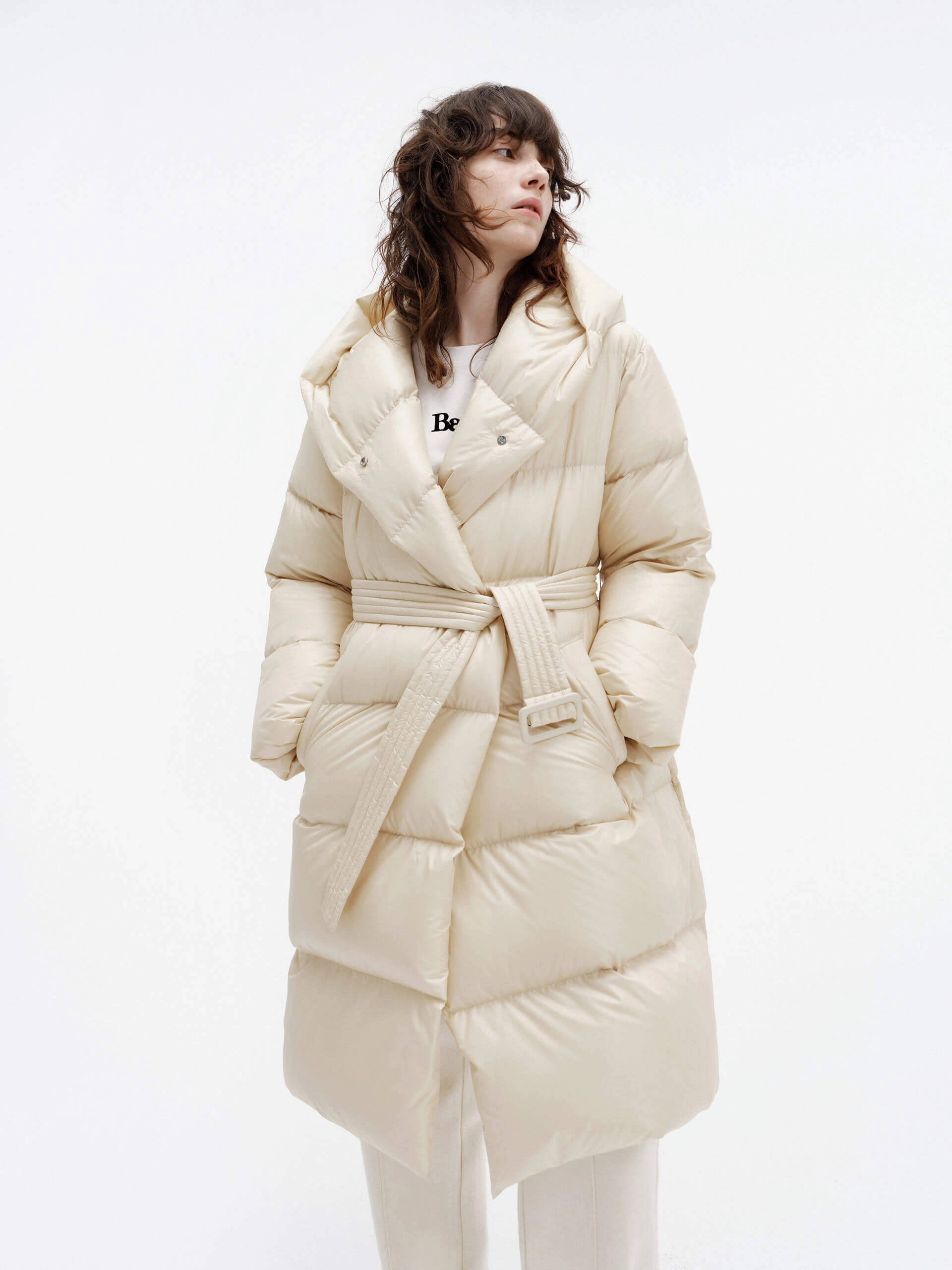 Reinforced Seam Construction Belted Quilted Shell Down Coat