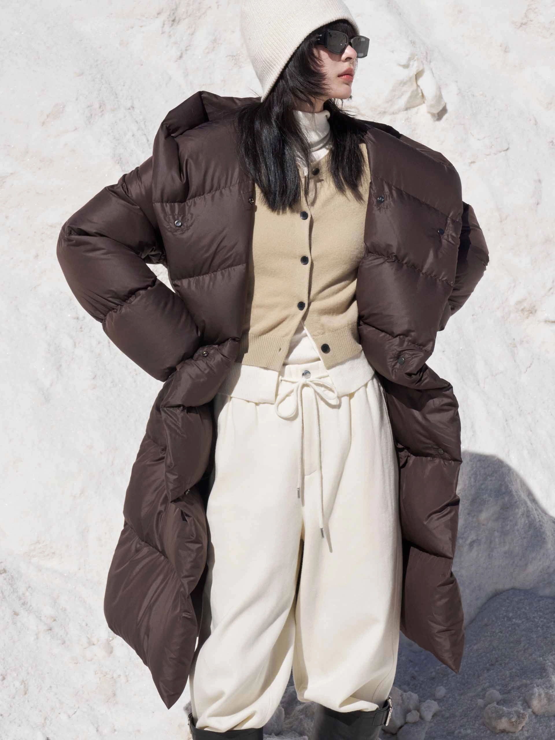 Daily Commute Wear Organic Cotton Blend Belted Quilted Shell Down Coat