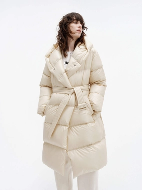 Reinforced Seam Construction Belted Quilted Shell Down Coat