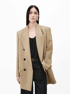 Functional Zip Detail Oversized Wool Blazer
