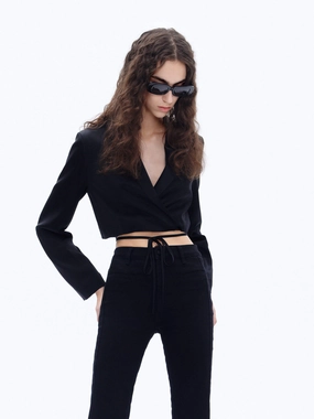 Light Reflective Zippers Strap Details Satin Blazer