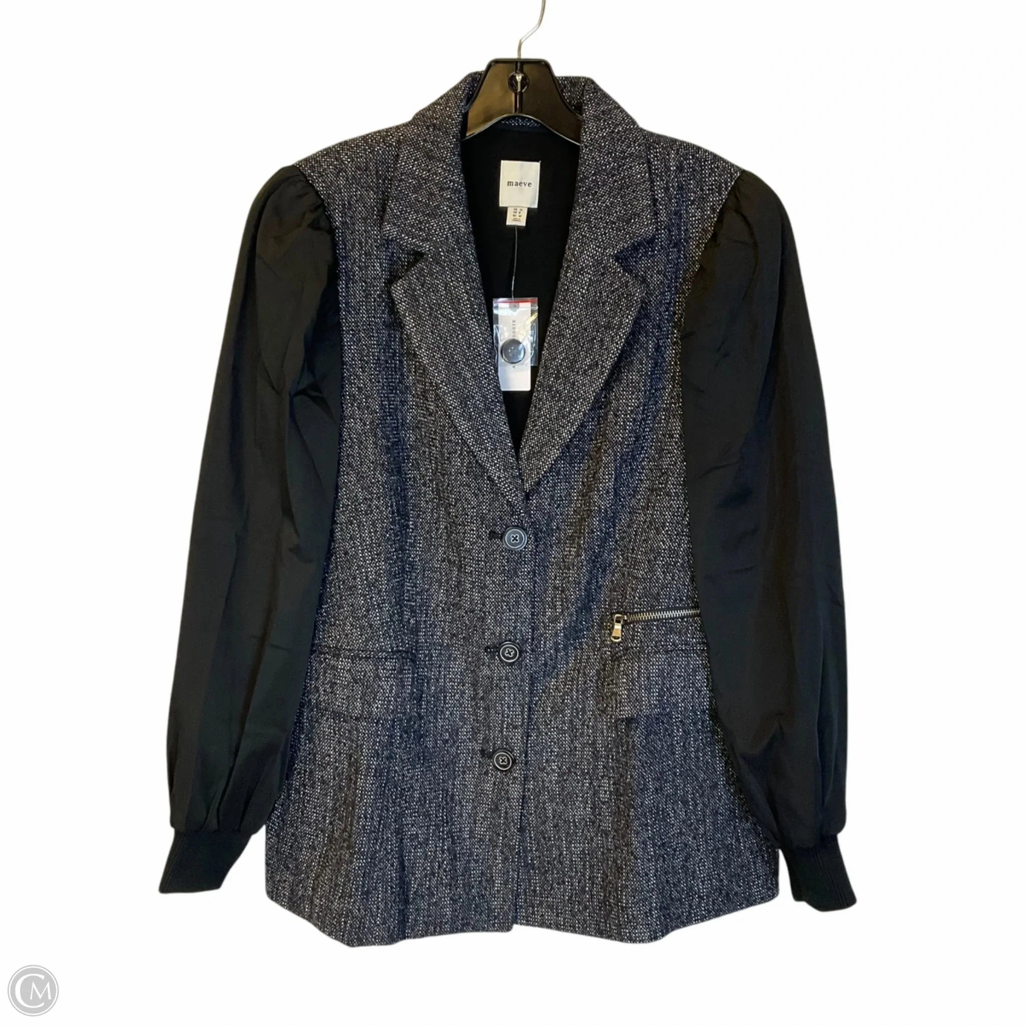 High Collar Structure Coat Peacoat By Maeve In Navy, Size: M