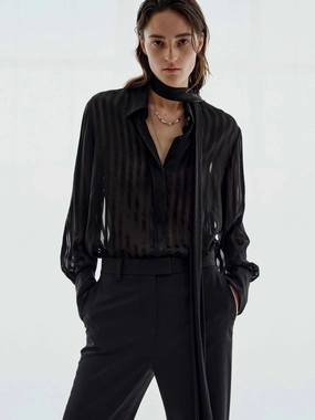 Striped Pattern Silk Shirt Winter Collection Ventilated Back Panel