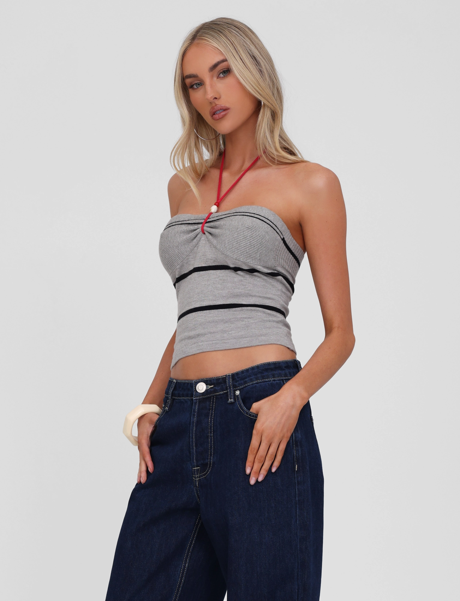 NOUR TOP - GREY STRIPE Flattering Shape Look