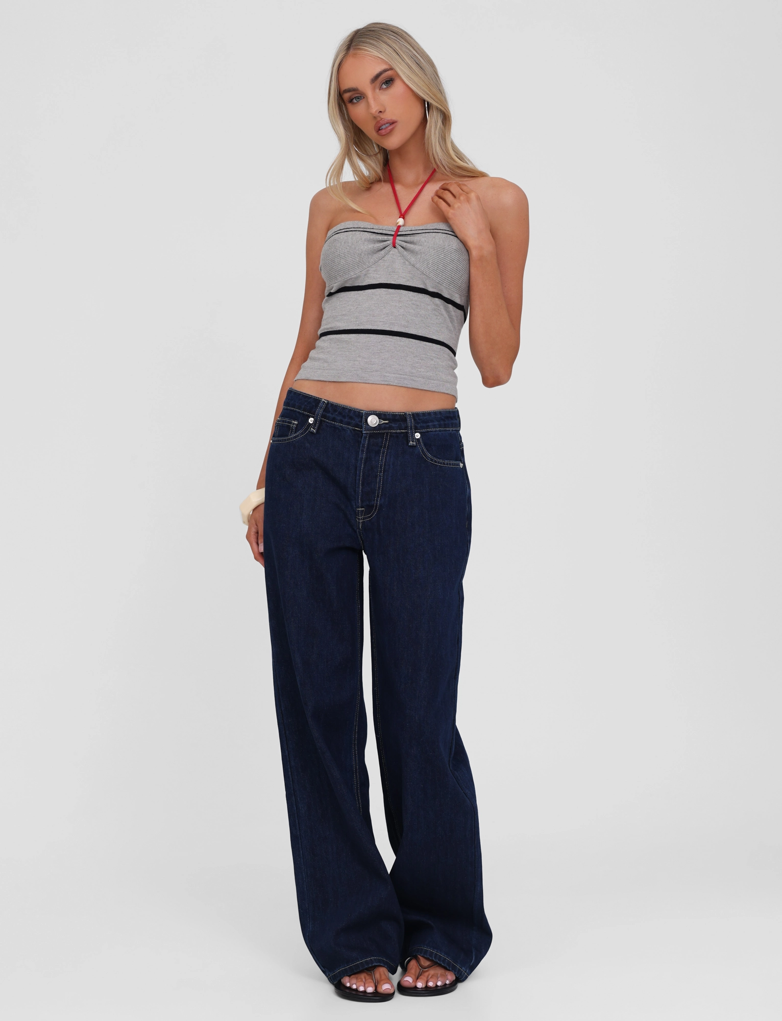 NOUR TOP - GREY STRIPE Effortless Touch