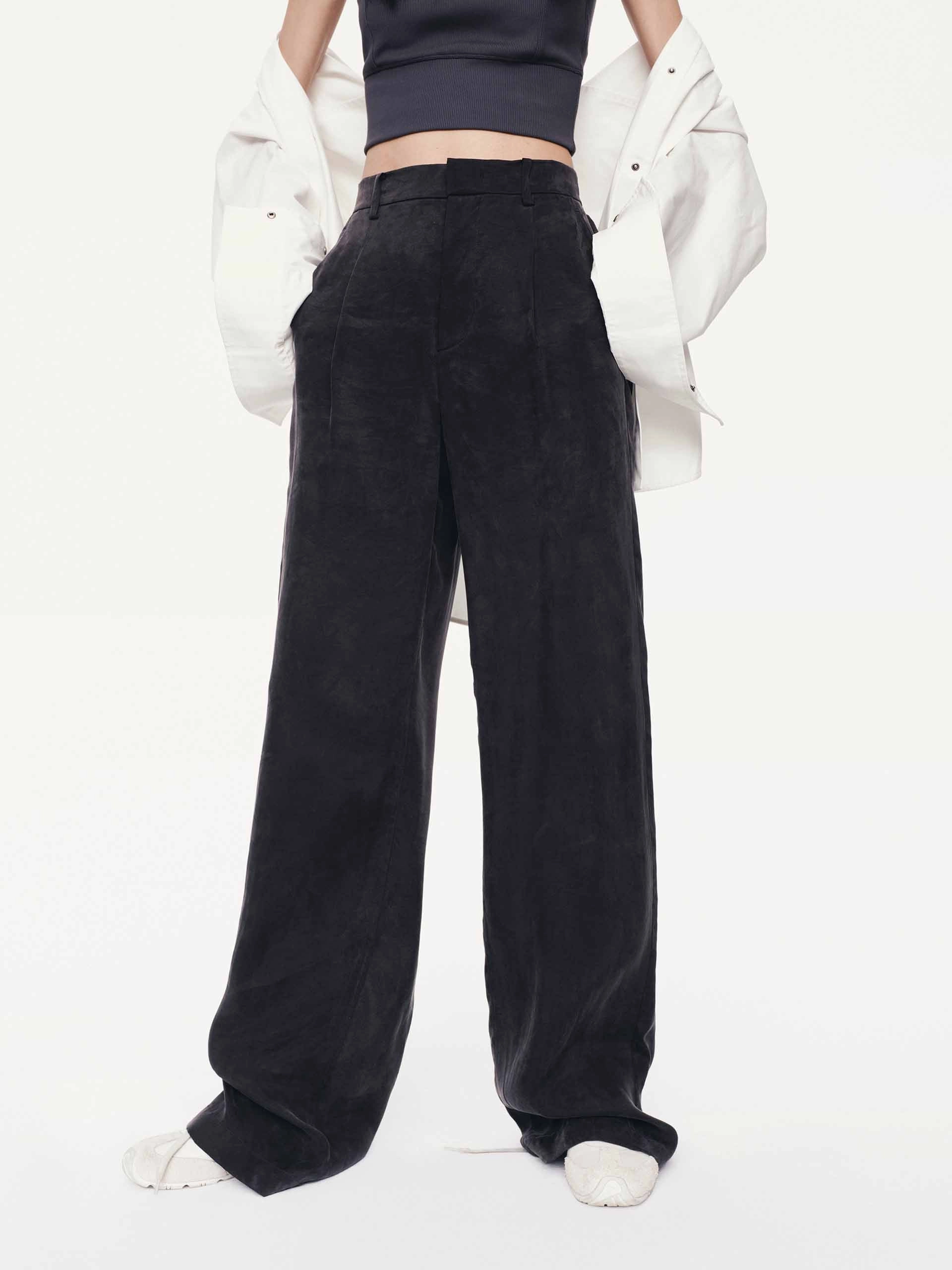 Suede Texture Straight Pants Comfortable Look