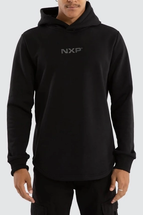 Black Line Dual Curved Hoodie Jet Black Calm Day Fit Soft Fleece Lining