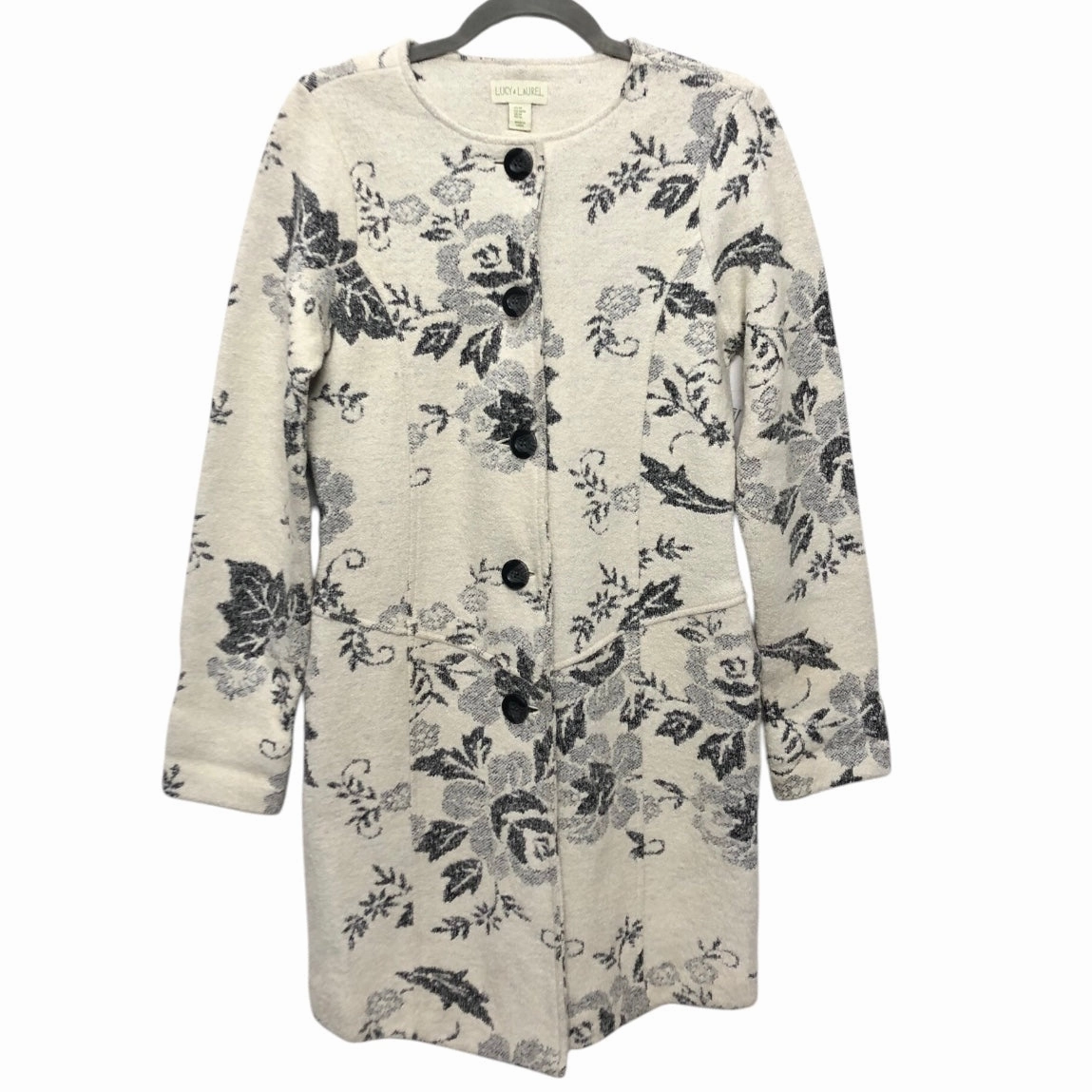 Coat Wool By Lucy And Laurel In Grey & White, Size:M Leather Bits