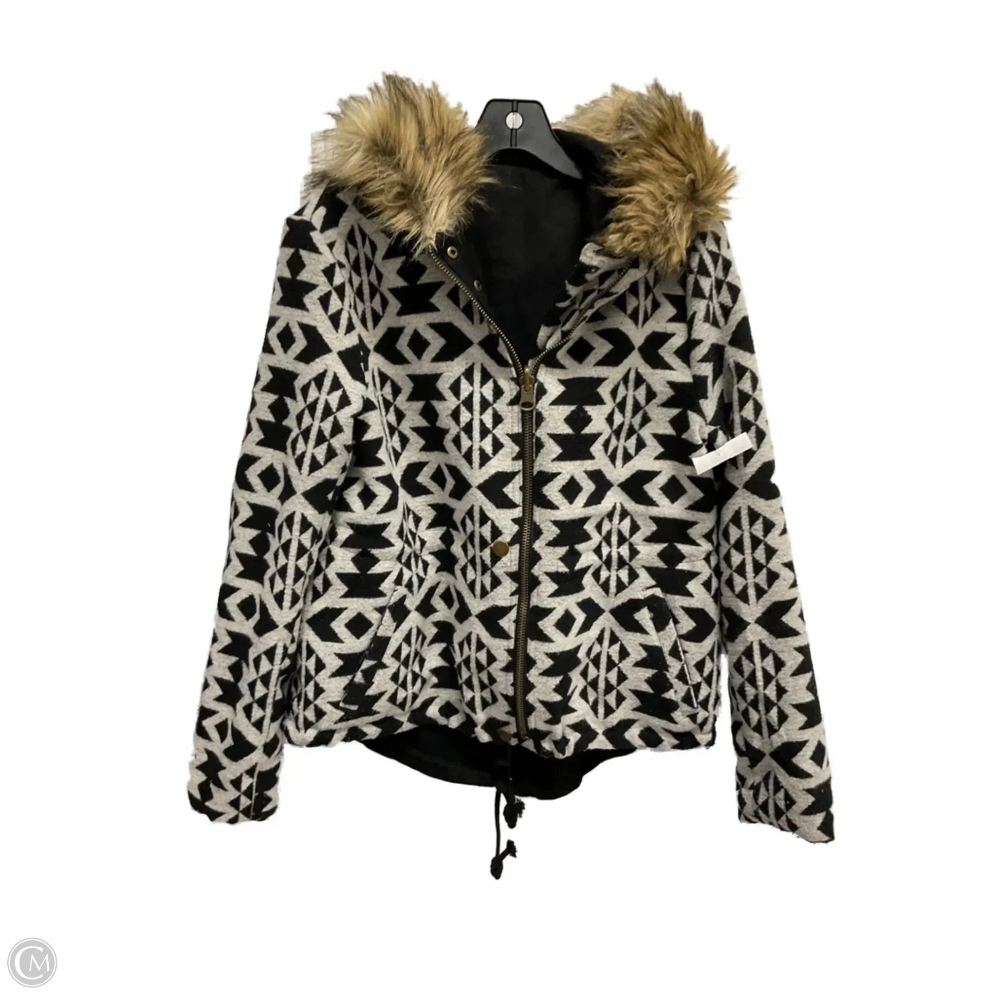 Four Way Stretch Material Coat Faux Fur & Sherpa By Bb Dakota In Geometric Pattern, Size: L