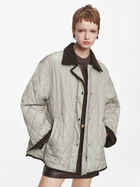 Contrast Detail Quilted Down Jacket Secure Closure Systems AbrasionResistant Surface