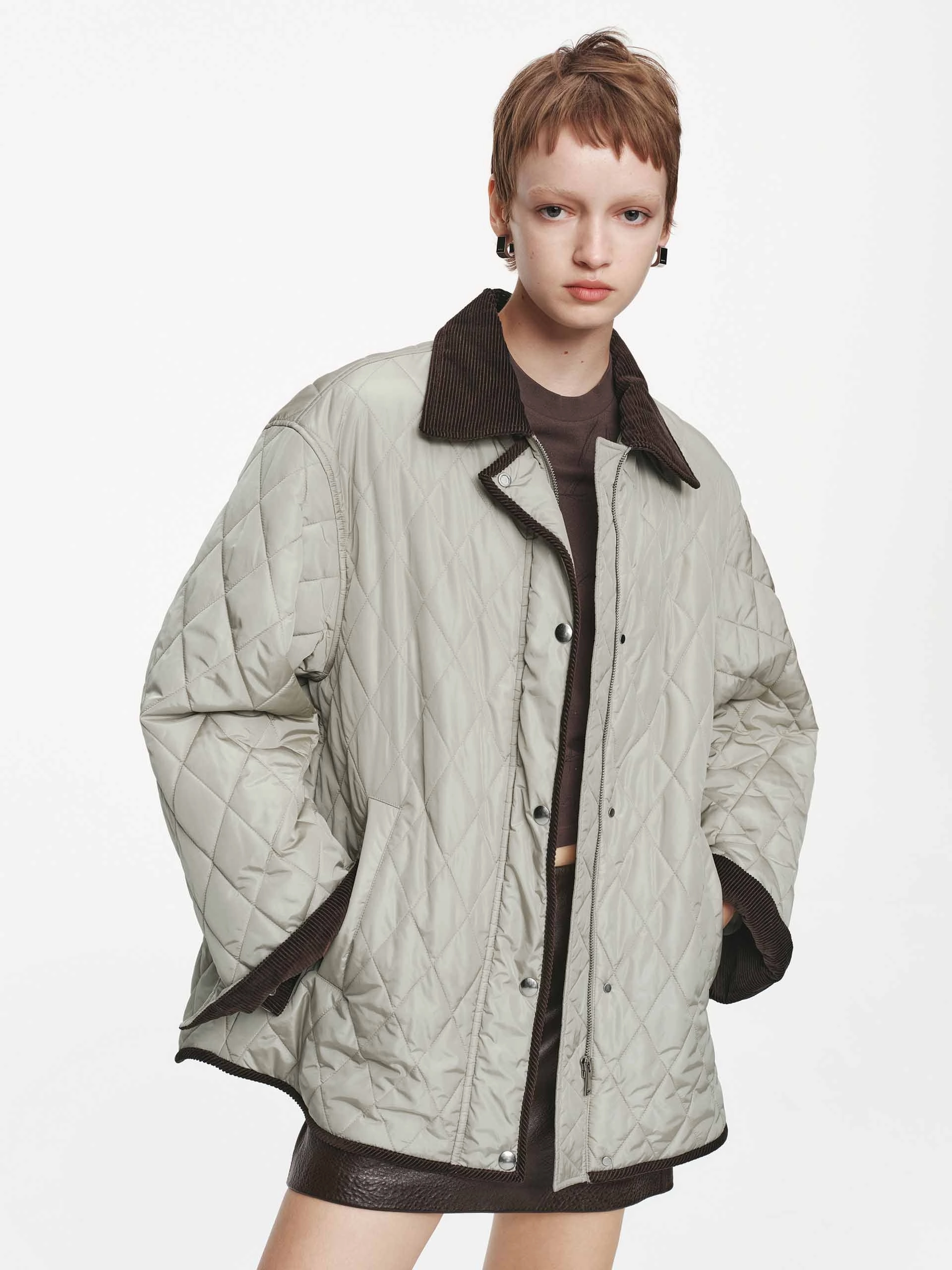 Hypoallergenic Textile OdorControlTreatment Contrast Detail Quilted Down Jacket