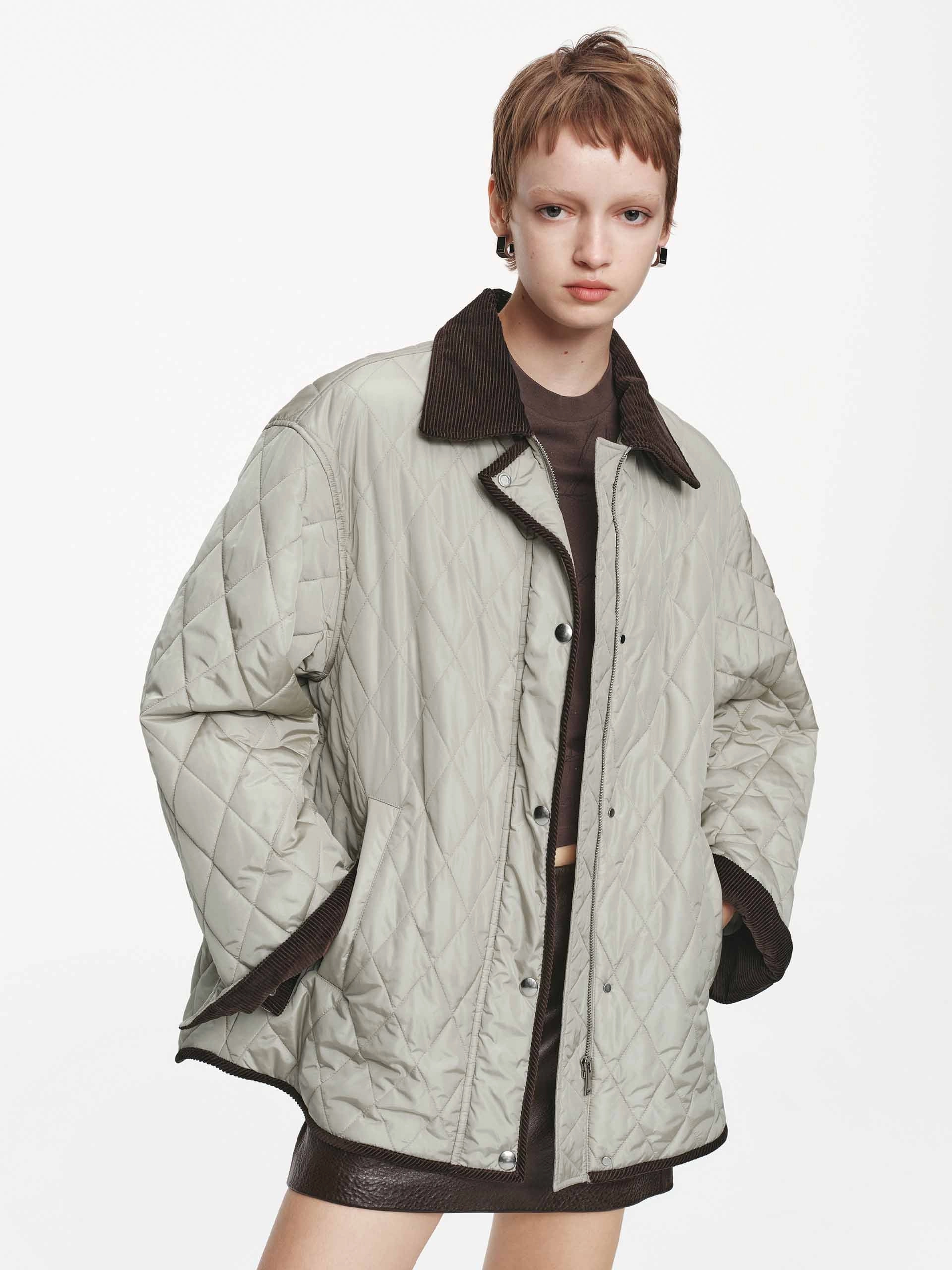 Contrast Detail Quilted Down Jacket Secure Closure Systems AbrasionResistant Surface