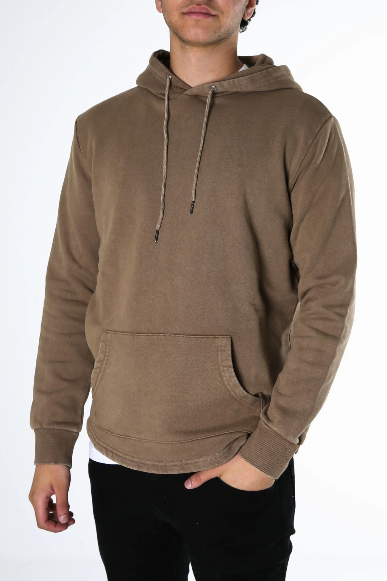 Curved Hem Hoody Brown Weekend Outing Wear Compact Fit Look