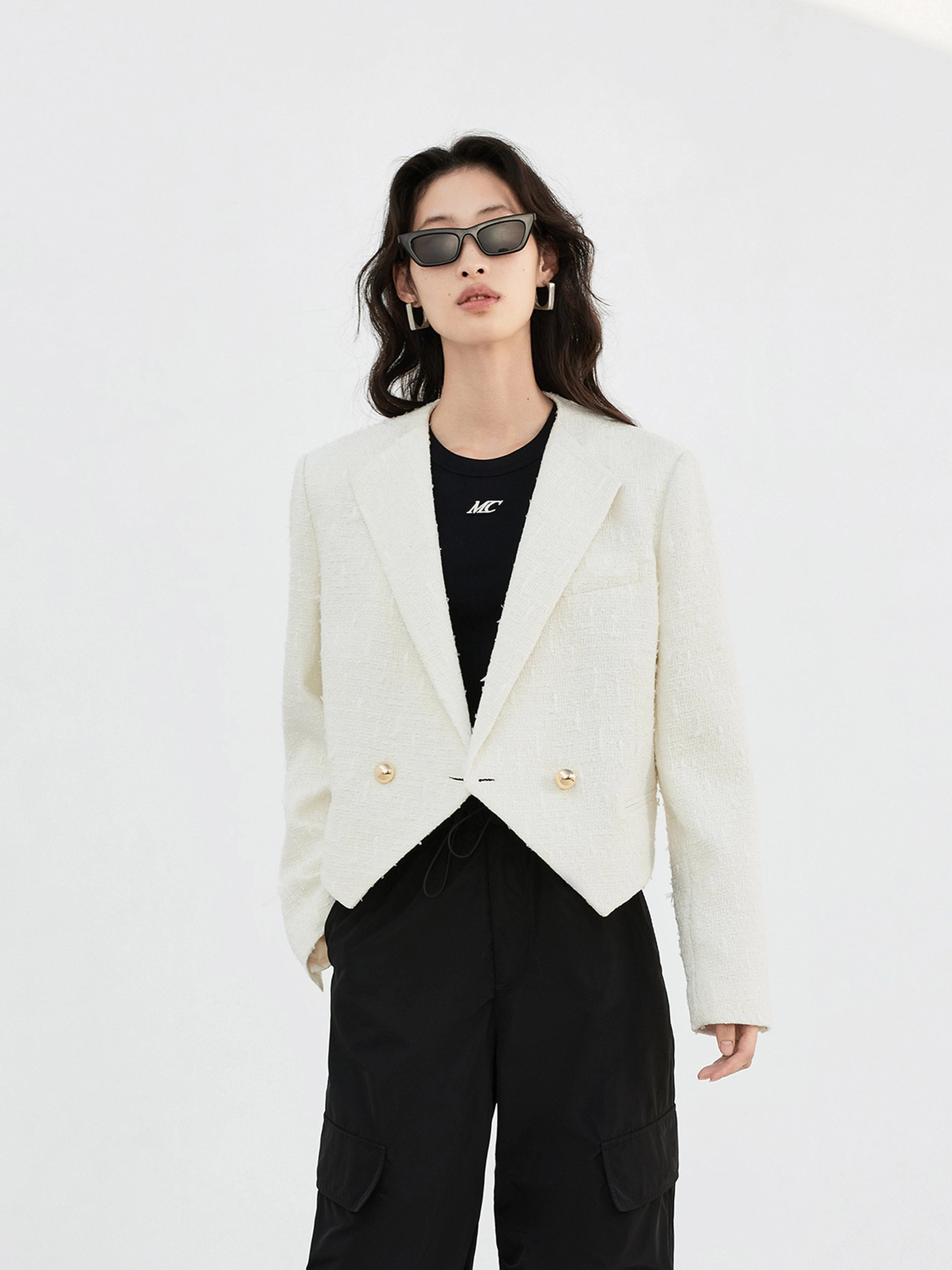 Textured Cropped Jacket Layered Drape