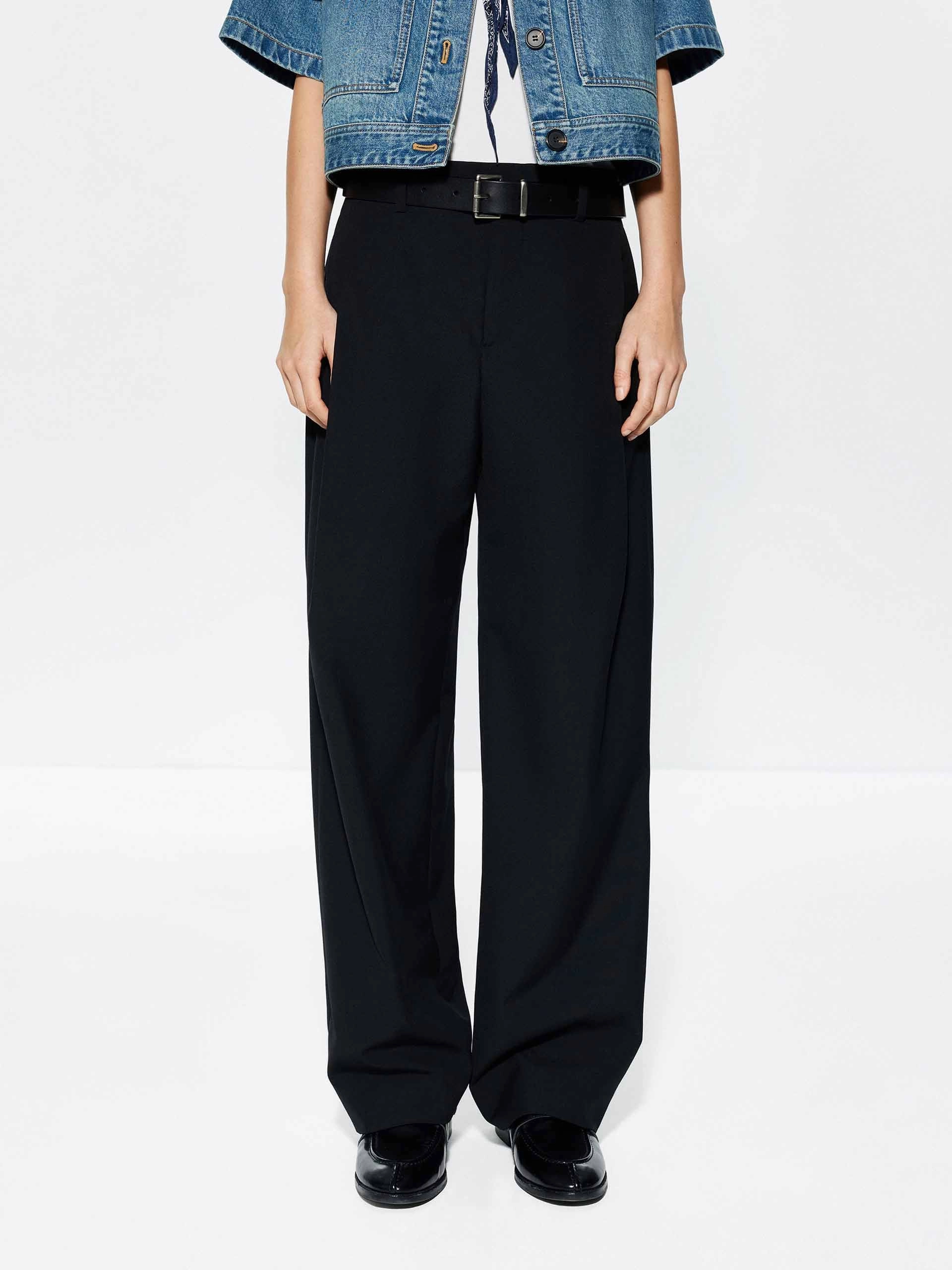Black Tapered Leg Trousers Durable Waistband