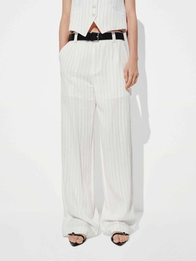 Pinstripe Straight Trousers soft fit Premium Stretch
