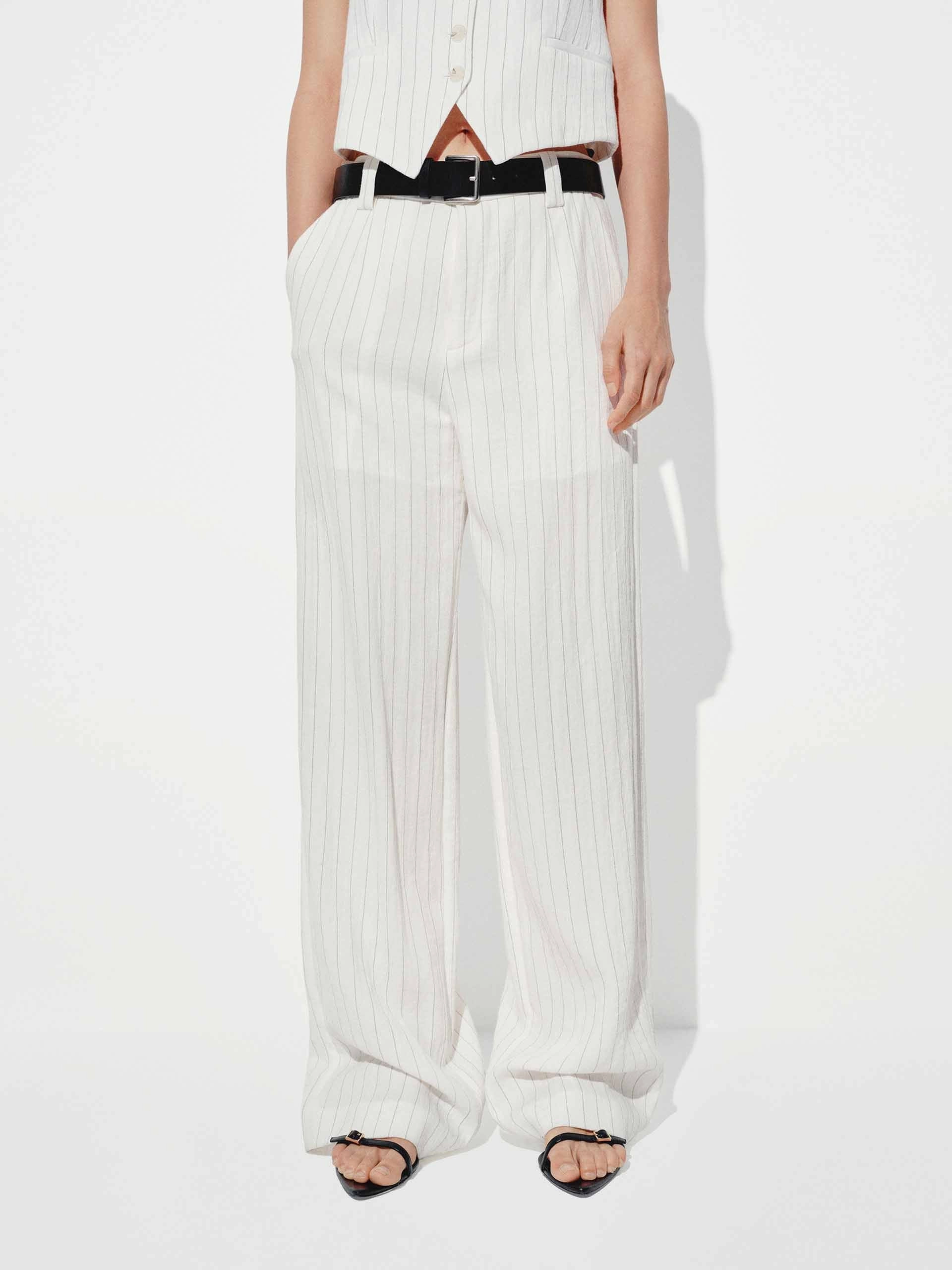 Pinstripe Straight Trousers soft fit Premium Stretch