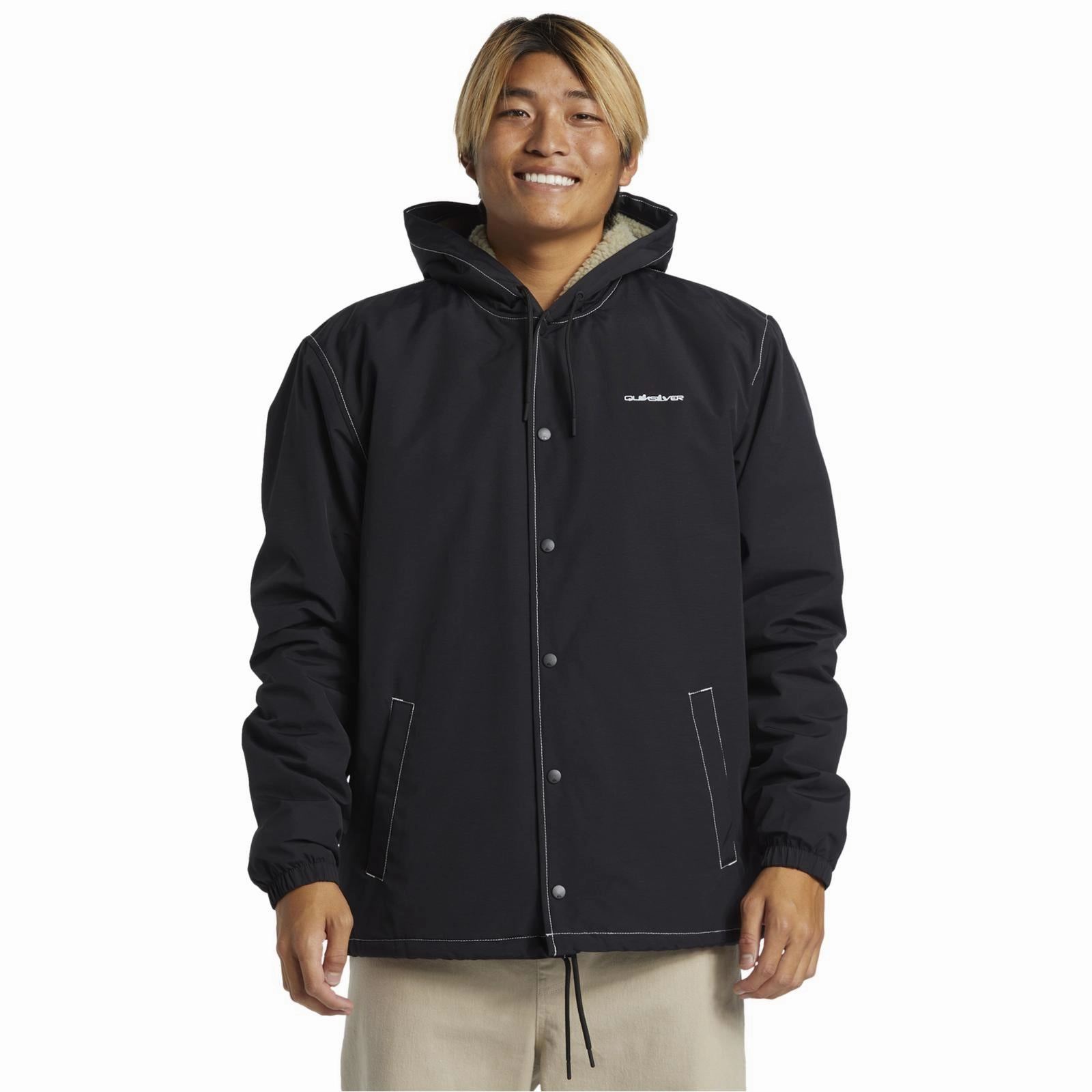 Vegan Fabric Double Layered Collar Quiksilver Mens Rain Cloud Coach Waterproof Jacket