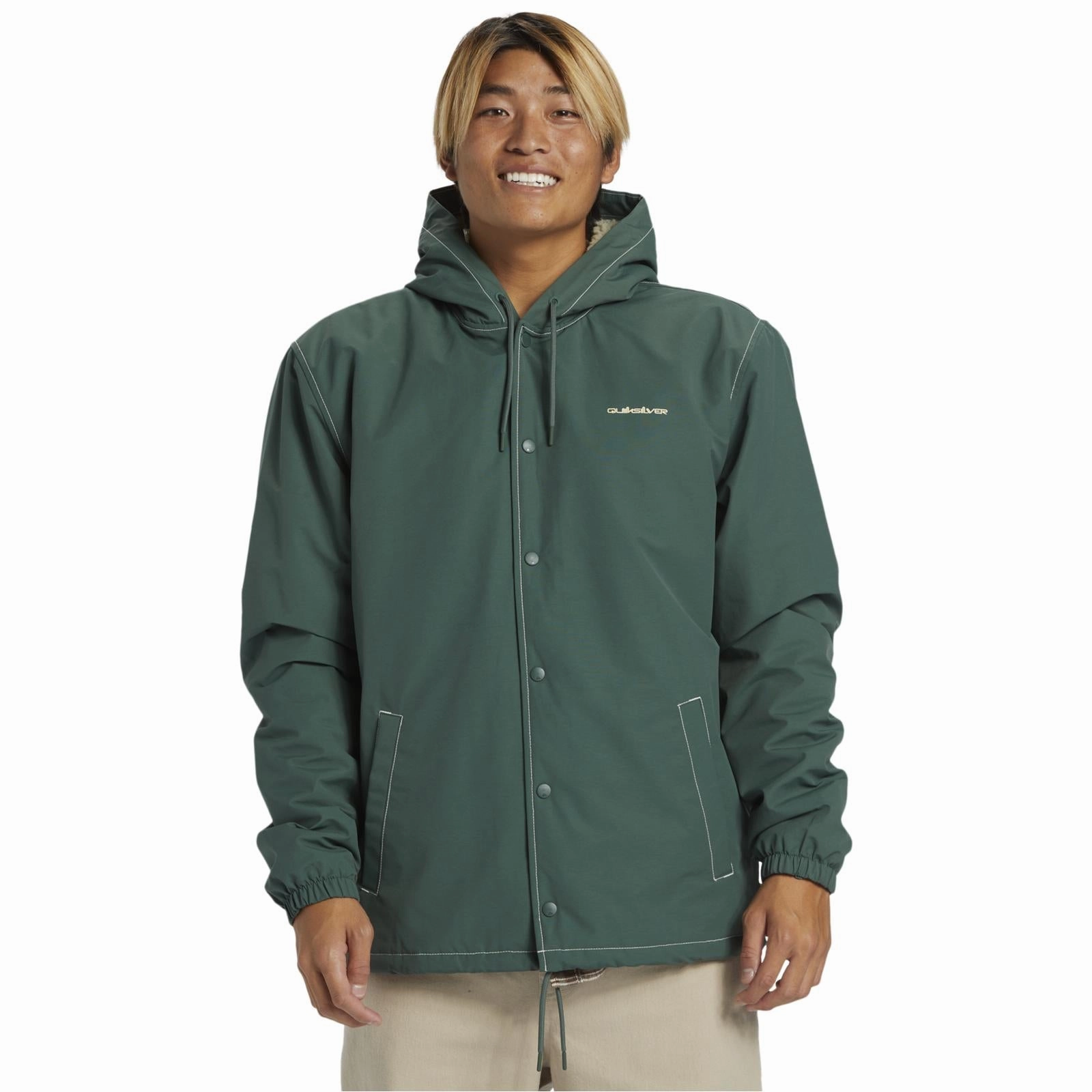 AdjustableDrawstring Basic Layers Quiksilver Mens Rain Cloud Coach Waterproof Jacket