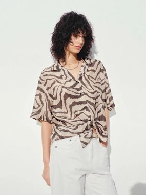 Tiger Pattern Silk Shirt Tailored Style Flexible Material