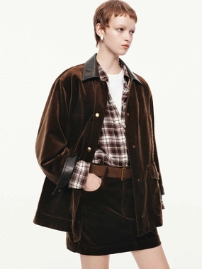 Ventilation Panels Leather Collar Velvet Coat