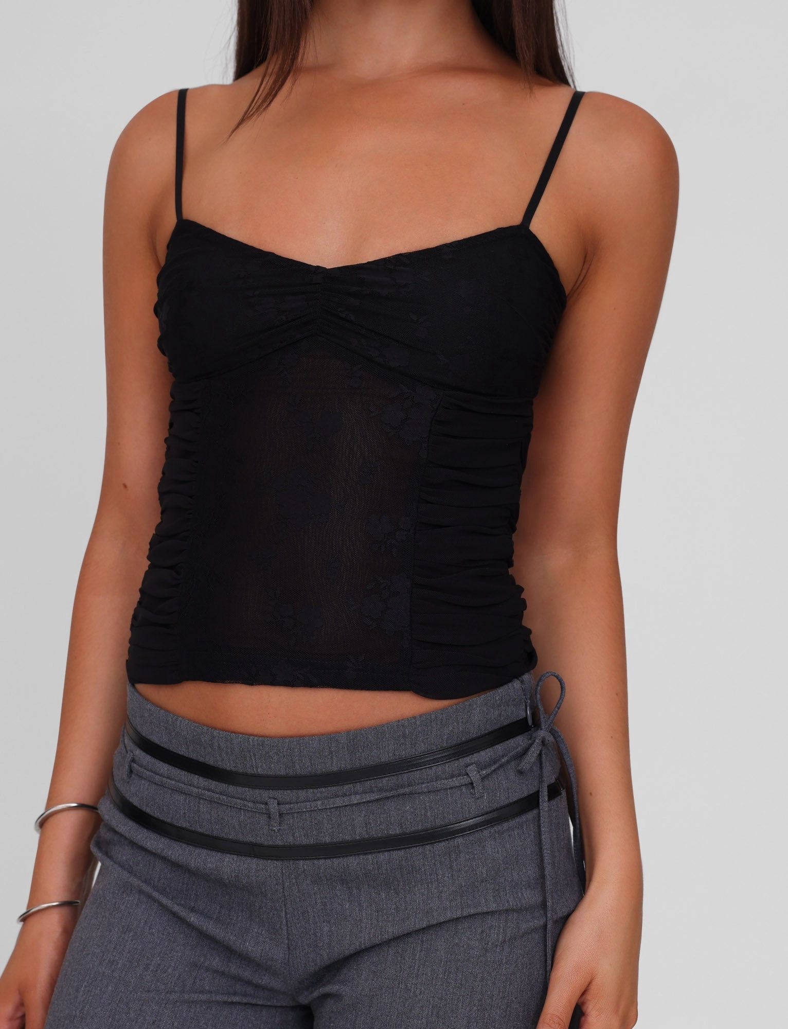 Bell-Sleeve Mesh-Detail KALLIE TOP - BLACK