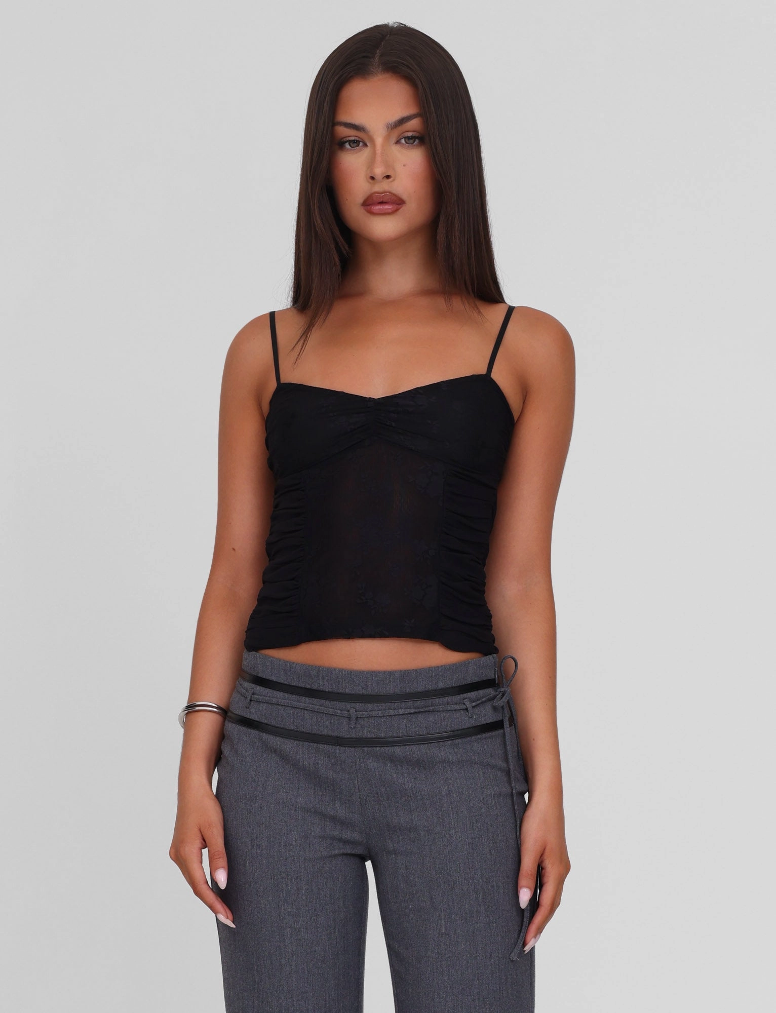 Bow Glow Soft Texture KALLIE TOP - BLACK