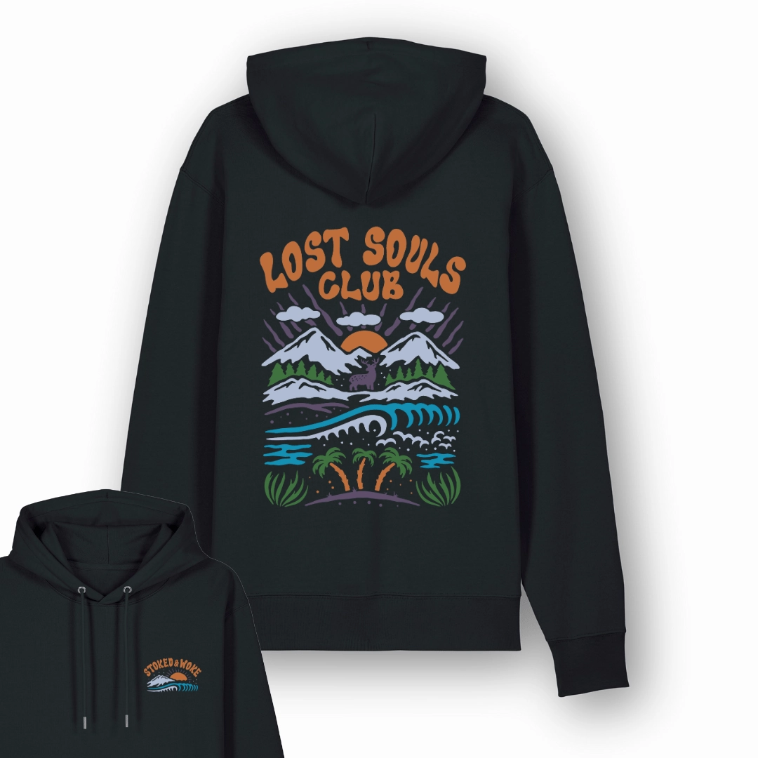Organic "Lost Souls Club" Hoodie Waffle Knit Texture