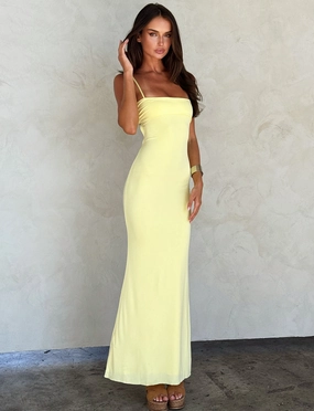 Beaded-Edge Loose Flow CARA DRESS - YELLOW : PASTEL CITRUS