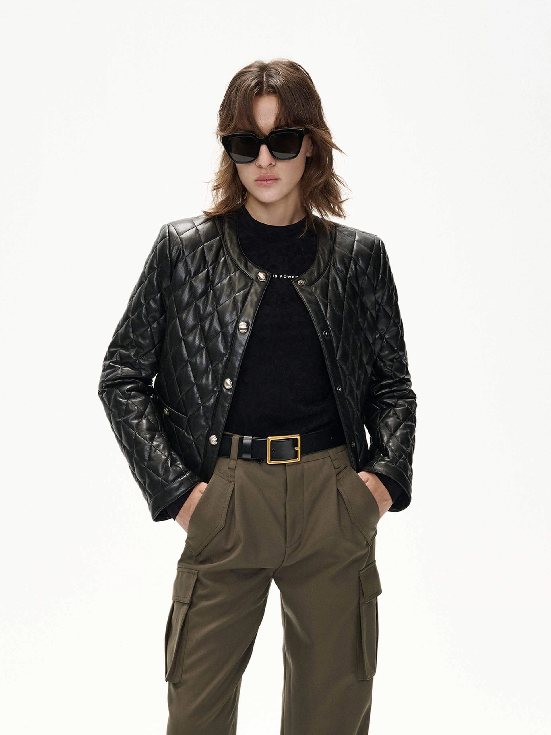 RipResistant Reinforcement Oversized Silhouette Cropped Leather Puffer Jacket