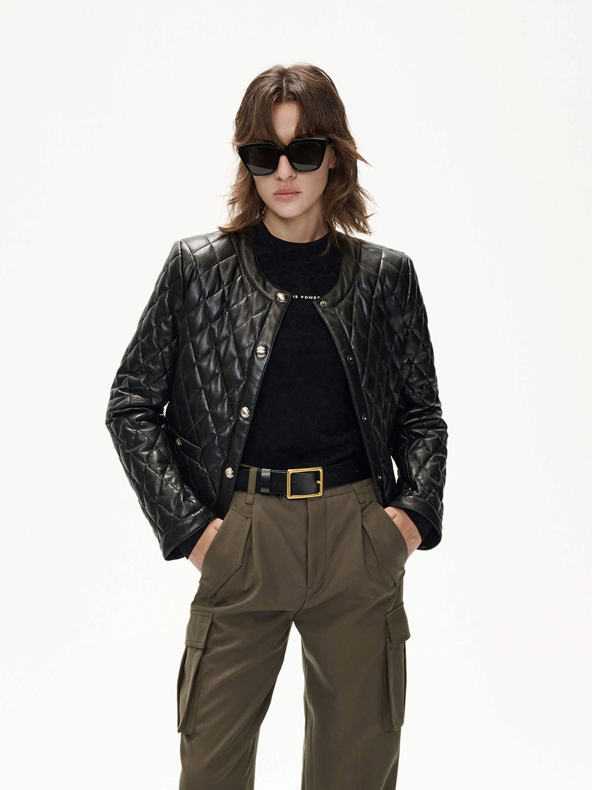 AbrasionResistantSurface Cropped Leather Puffer Jacket