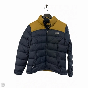 Nylon Cover Coat Puffer & Quilted By The North Face In Blue & Yellow, Size: M