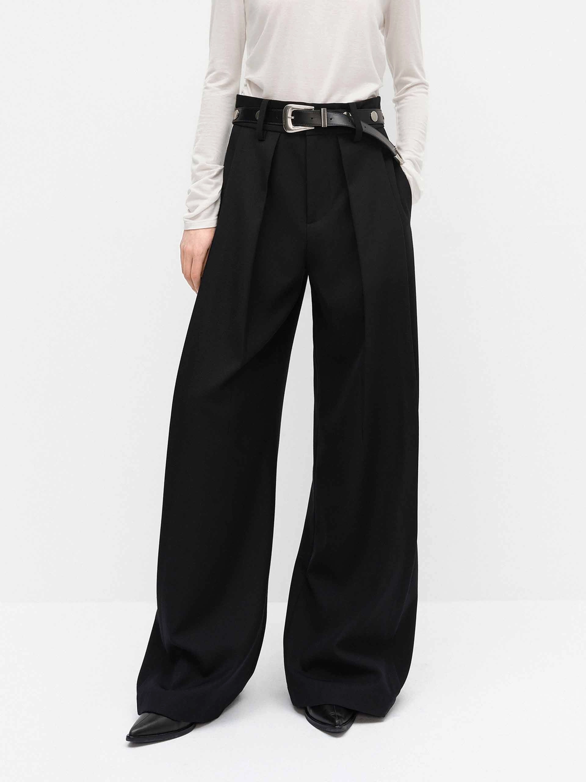 Relaxed Wide Leg Pants Comfortable Fashion Double Layered Hem