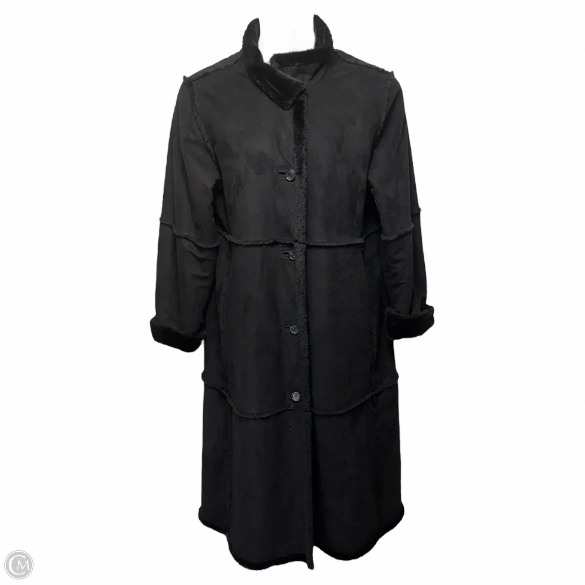 Survival Use Elastic Cuff Adjustment Coat Faux Fur & Sherpa By Anne Klein In Black, Size: M