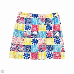 Cultural Event Velvet Finish Skirt Designer By Lilly Pulitzer In Blue & Pink, Size: 8