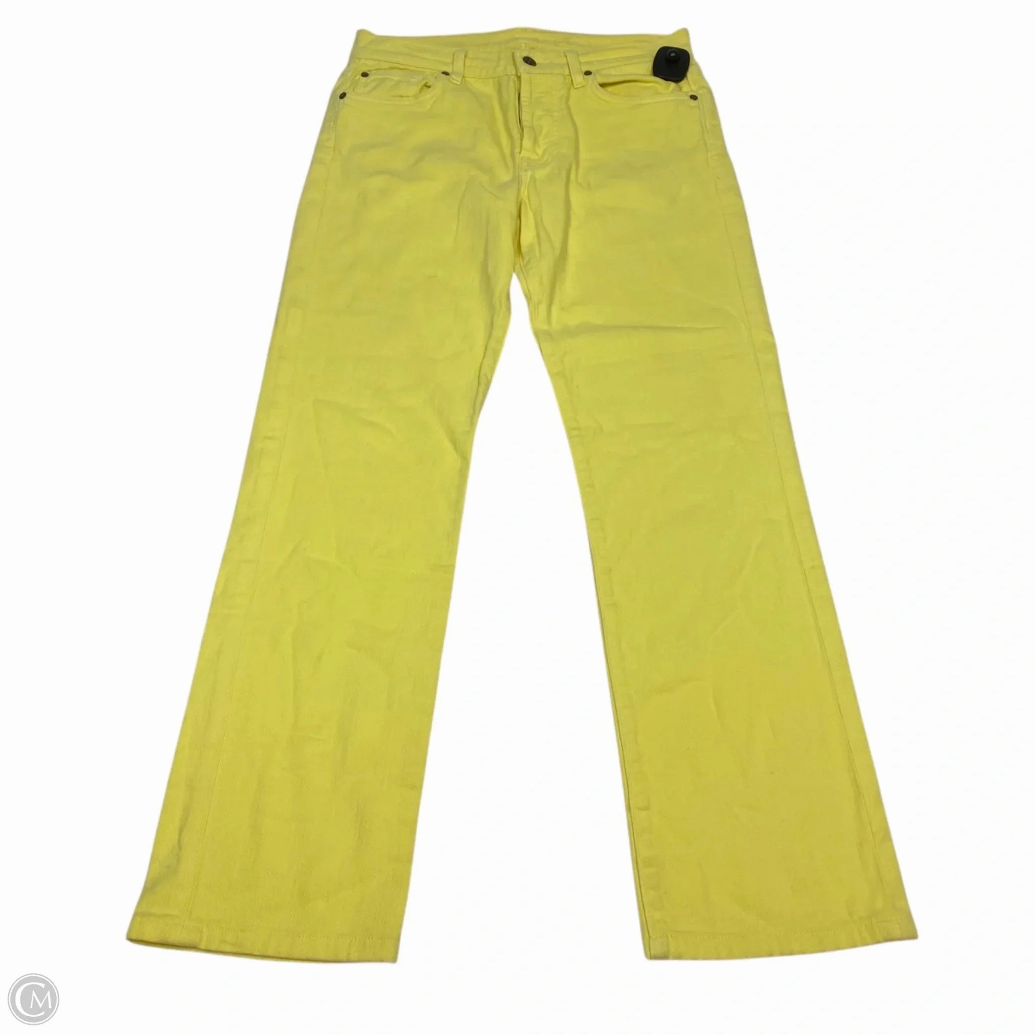 Anytime Look Classic Wear Slim Jeans Designer By 7 For All Mankind In Yellow Denim, Size: 10