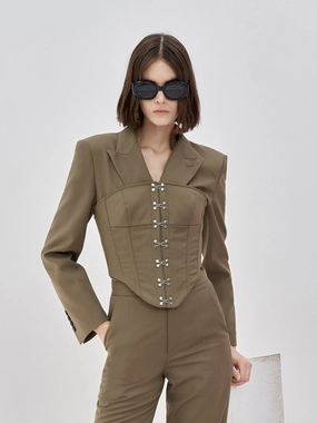 Two Piece Cropped Blazer clean design Elasticized Waist