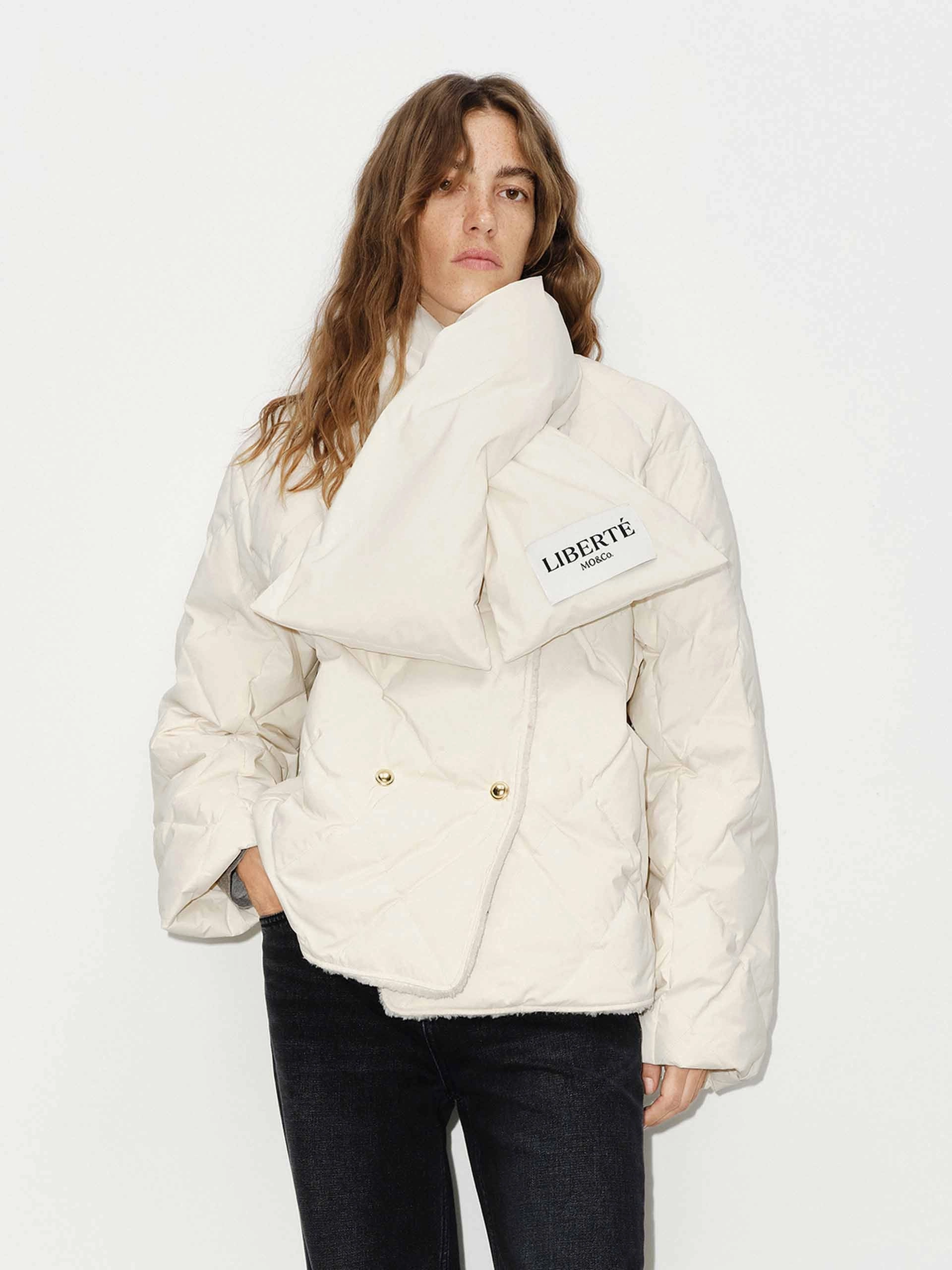 Softshell Construction Geometric Quilted Scarf Jacket
