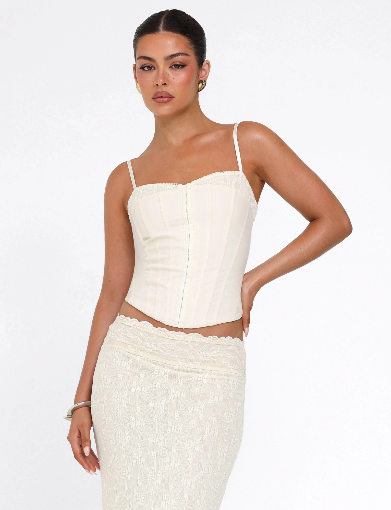 ANTONELLA TOP - WHITE : BONE : CREAM Ruched-Detail Travel Option