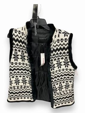 Warmth Retention Technology Adjustable Hood Feature Vest Faux Fur & Sherpa By Talbots In Black & White, Size: M
