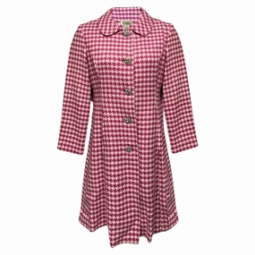 Vintage Houndstooth Coat Designer By Lilly Pulitzer In Pink & White, Size: M Easy Clean Material Flexible Waistband