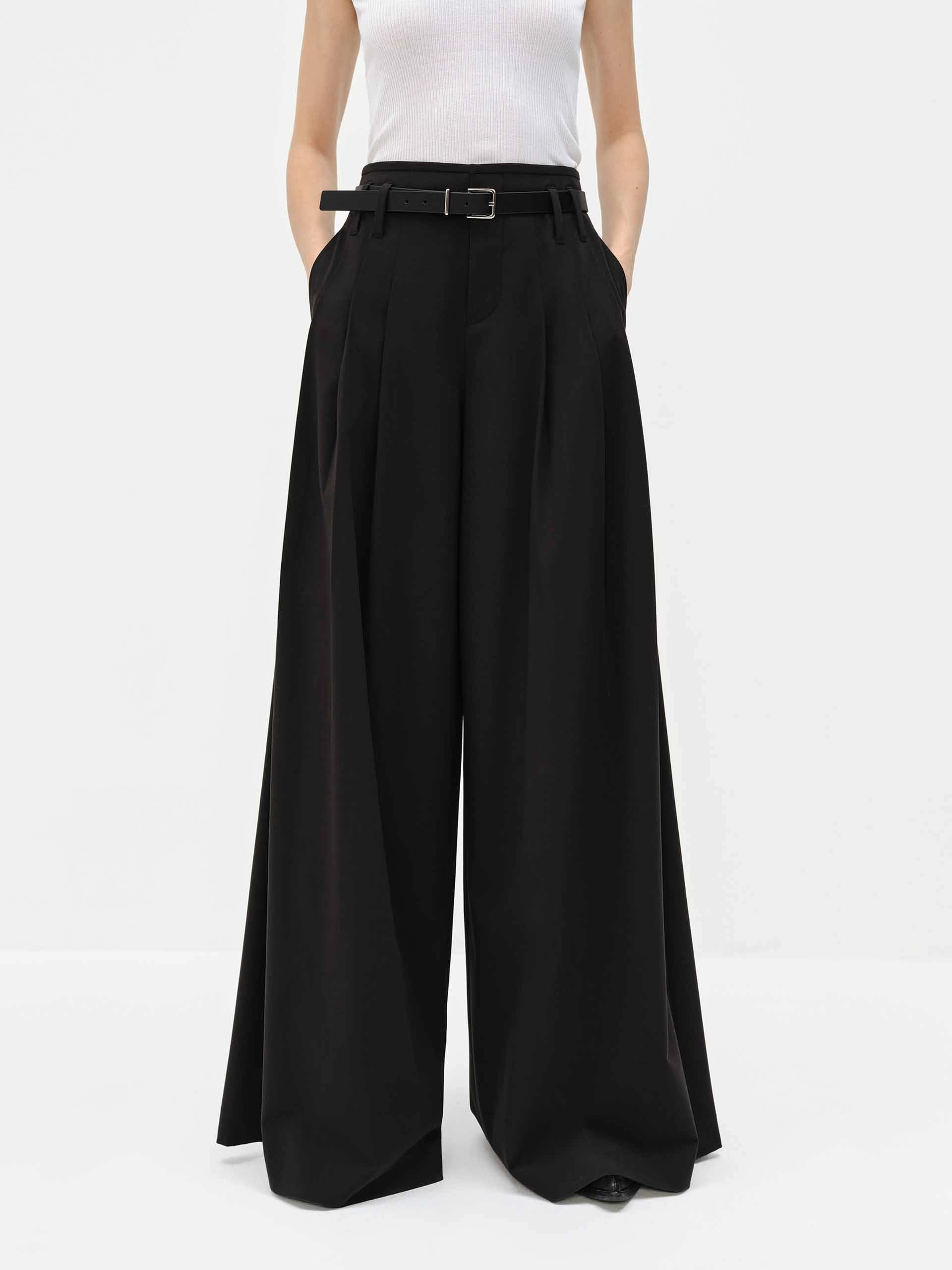 Wide Leg Belted Pants Snag Proof Fabric Stylish Layers
