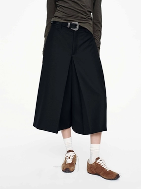 Double Layered Hem Wide Leg Cropped Trousers