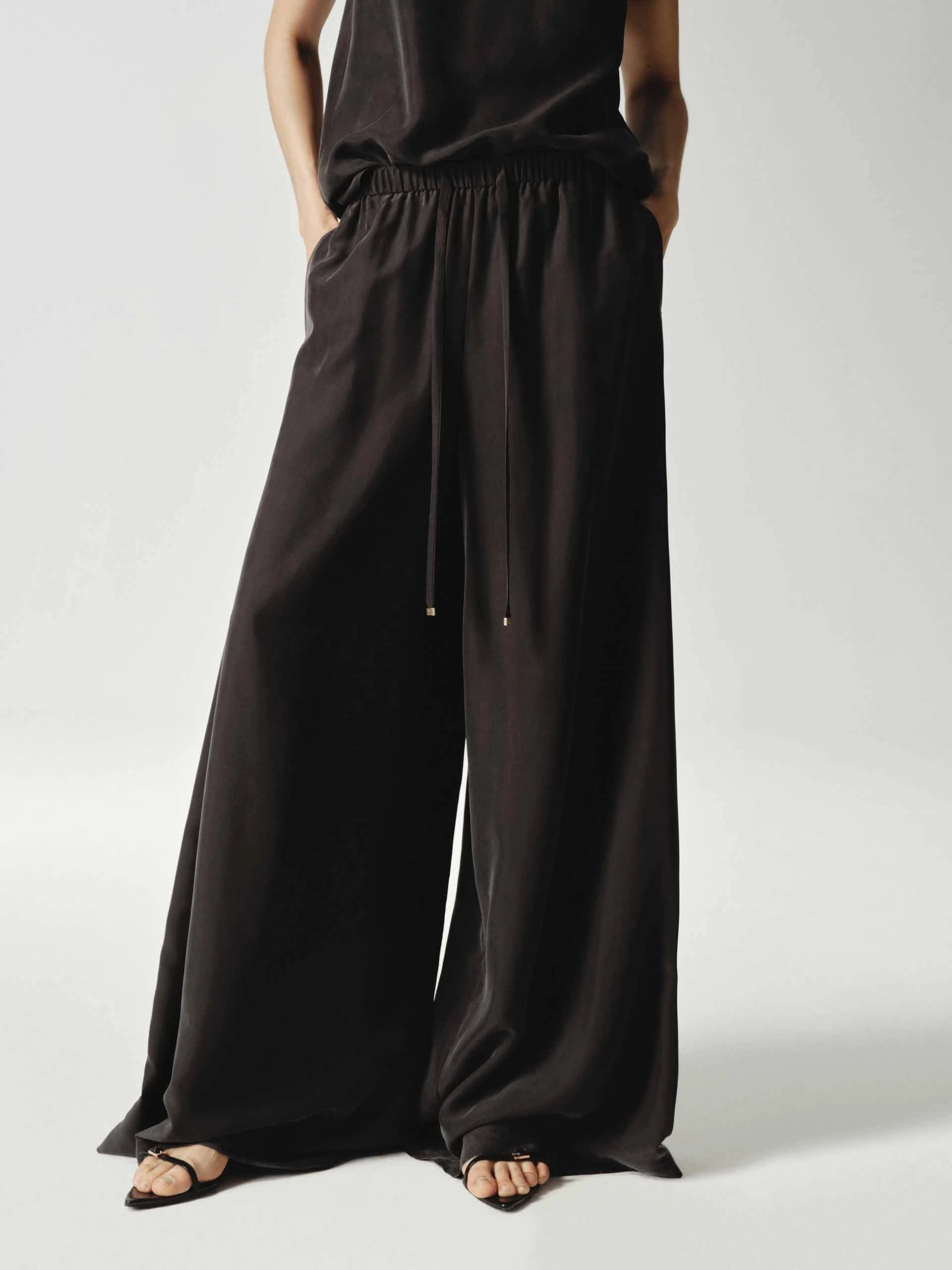Wide Leg Silk Trousers NonSlipInnerGrip NonBindingWaistline