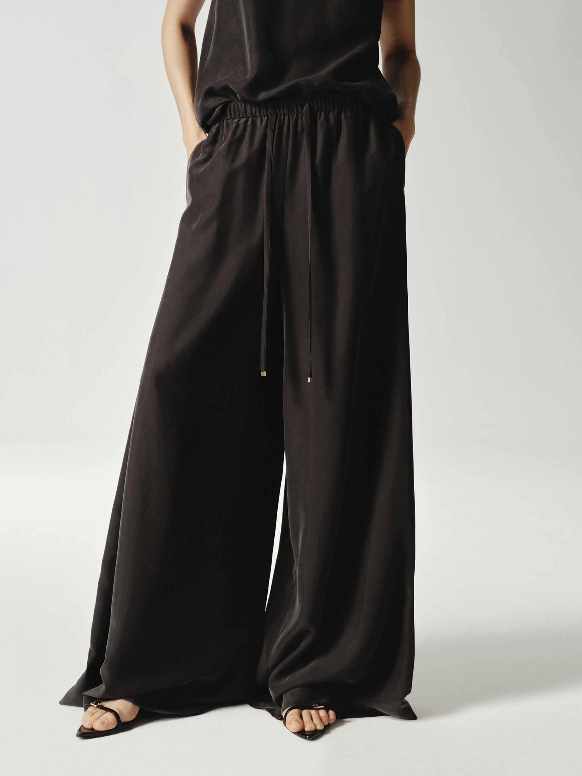 high waisted Breath Flex Wide Leg Silk Trousers
