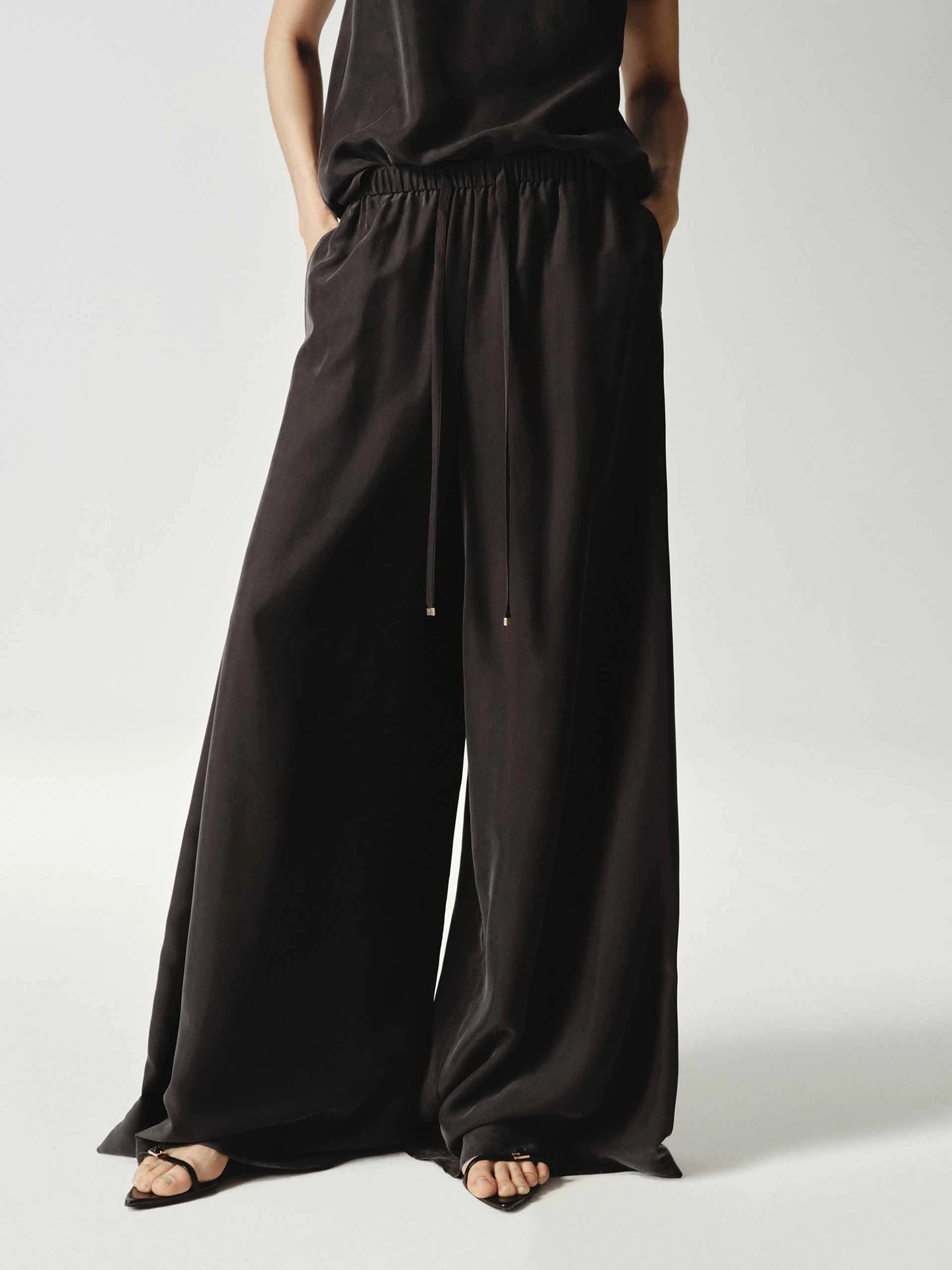 Stretchable Weekend Ready Wide Leg Silk Trousers