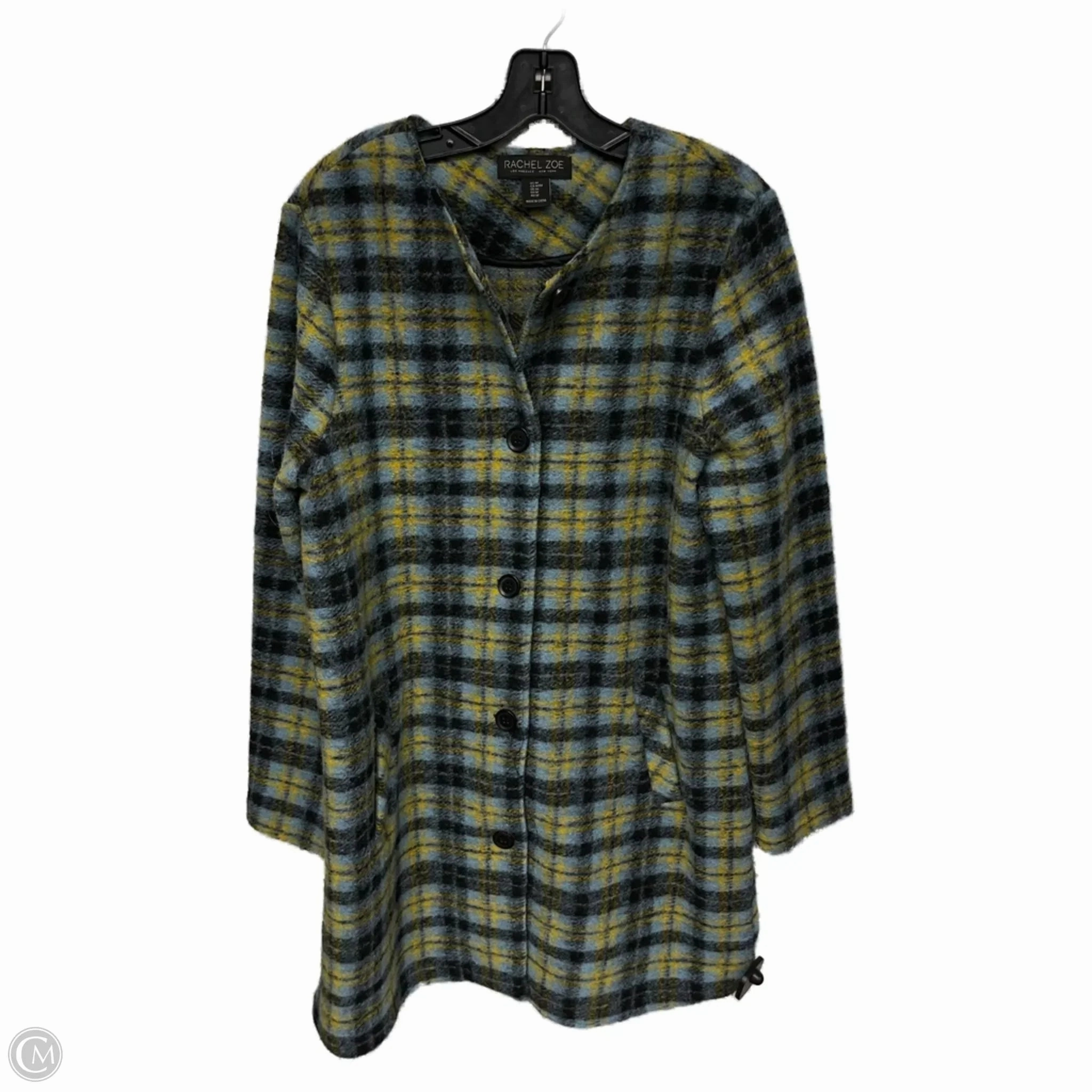 Coat Peacoat By Rachel Zoe In Blue & Green, Size: M Plaid Print
