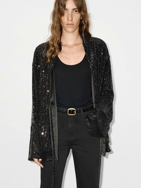 Mid Length Design Sequin Textured Loose Coat