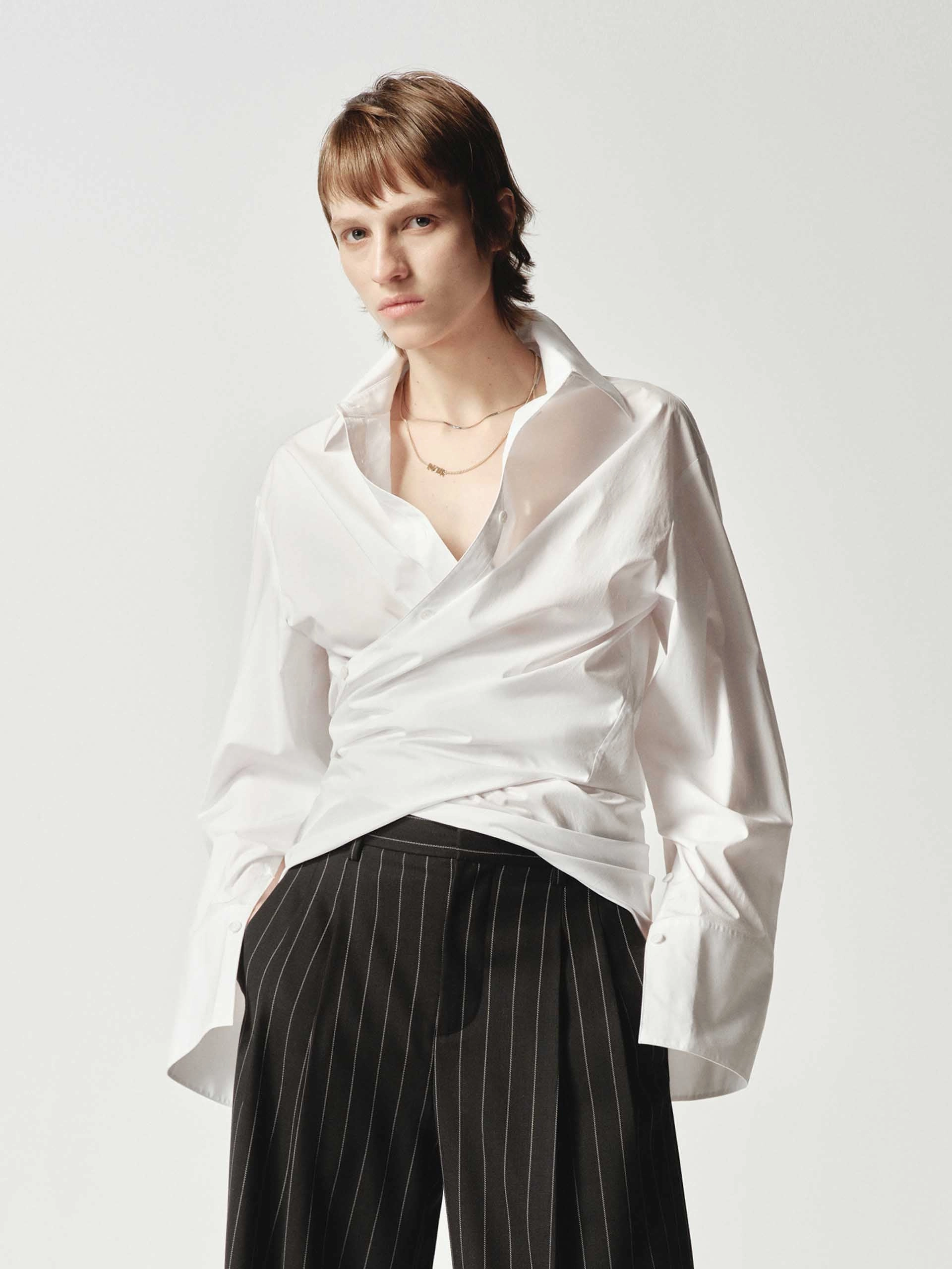 Breathable fabric Breathable Material V-neck Cross Front Shirt