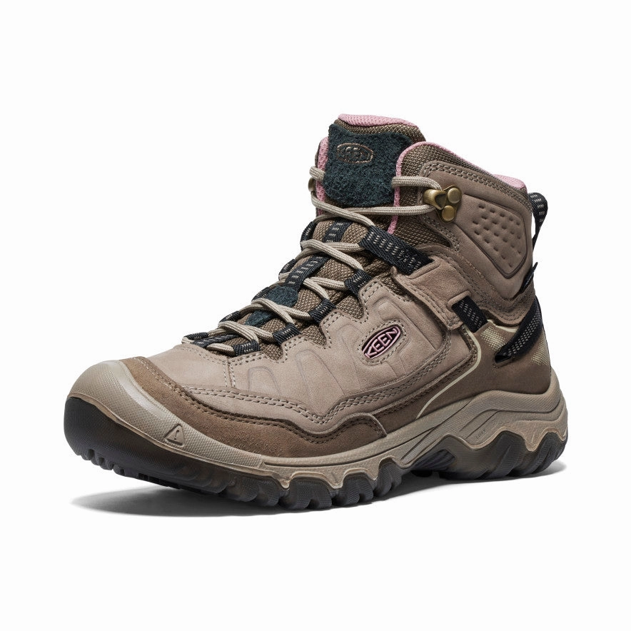 Women's Targhee IV Wide Waterproof Hiking Boot  |  Brindle/Nostalgia Rose Grippy Outsole Mountain Hike rain walk